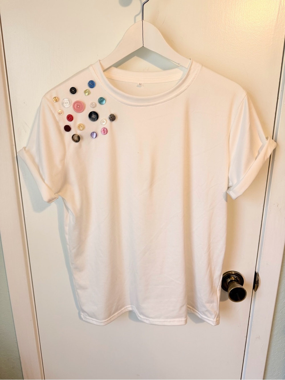 White Button-Accent Short Sleeve Tee